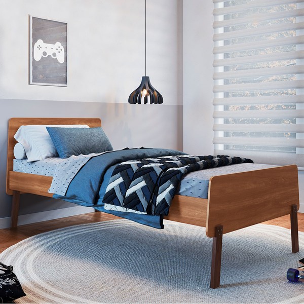 Cama Solteiro Orlando Nogal - Art In Móveis