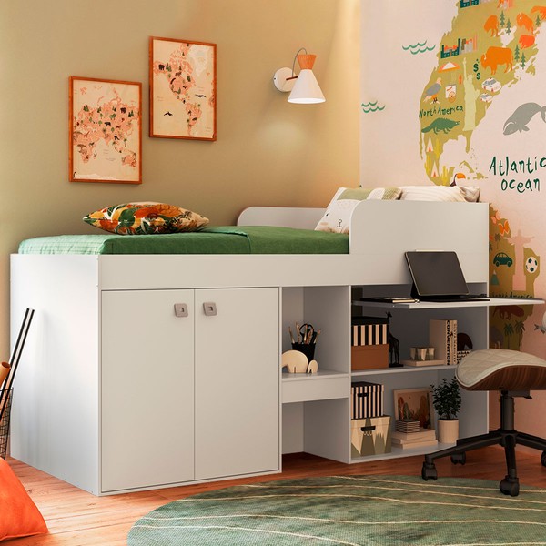 Cama de Solteiro Multifuncional Monterey 2 Portas Branco - Art In Móveis