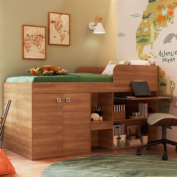 Cama de Solteiro Multifuncional Monterey 2 Portas Nogal - Art In Móveis