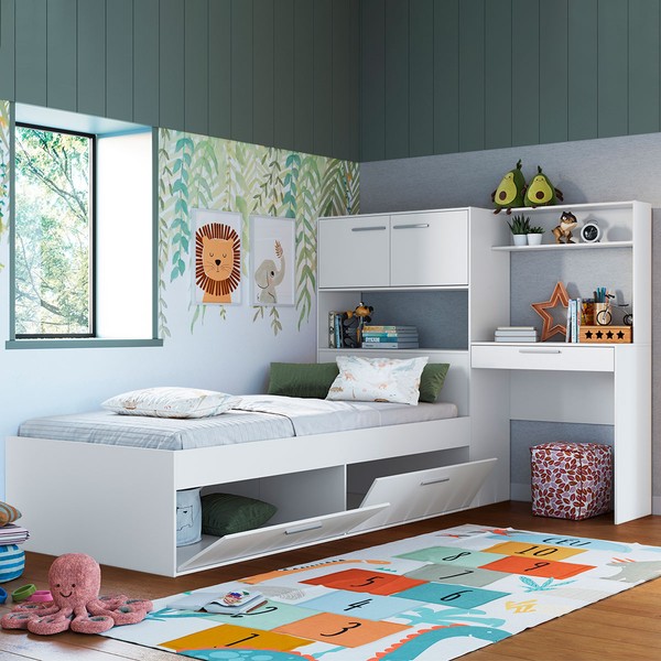 Cama Infantil Tokkio 4 Portas 1 Gaveta Branco - Art In Móveis