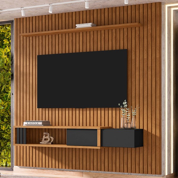Painel para TV Até 85 Polegadas Cancun 1 Gaveta Naturalle/Preto Fosco - Móveis Bechara