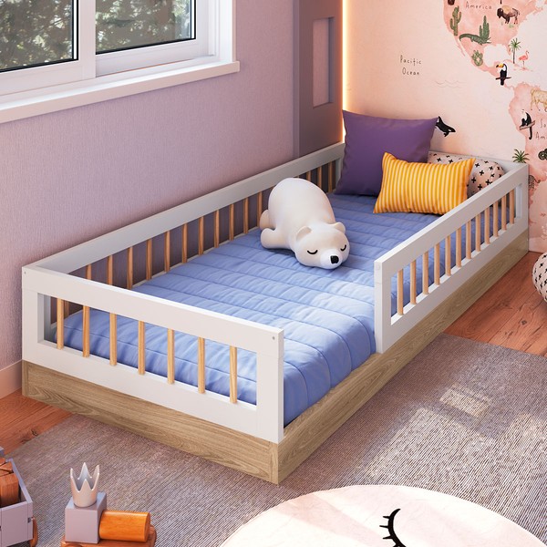 Cama Infantil Montessoriana Affetto Aveiro Oak/Branco - Completa Móveis