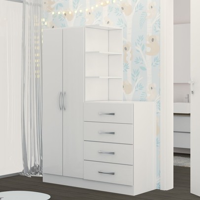 Guarda-Roupa Infantil Hora de Aventura com Cômoda 2 Portas 4 Gavetas Branco - Panorama Móveis
