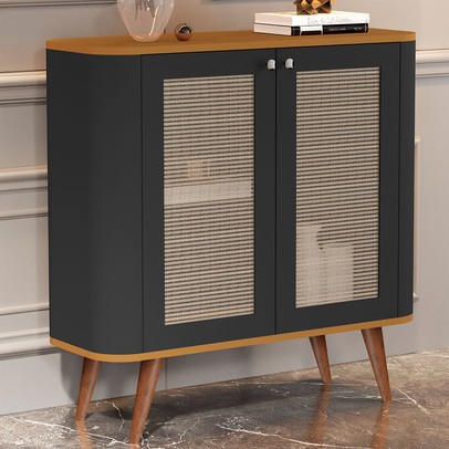 Aparador 2 Portas Preto/Nature/Rattan Jb 1900 - Jb Bechara