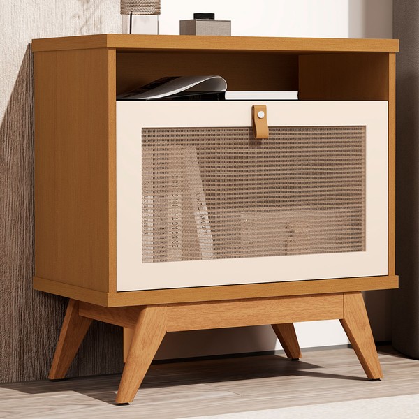 Mesa de Cabeceira 1 Porta Nature/Perola/Rattan Jb 2300 - Jb Bechara