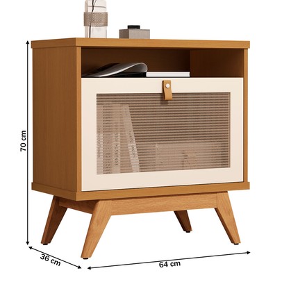 Mesa de Cabeceira 1 Porta Nature/Perola/Rattan Jb 2300 - Jb Bechara