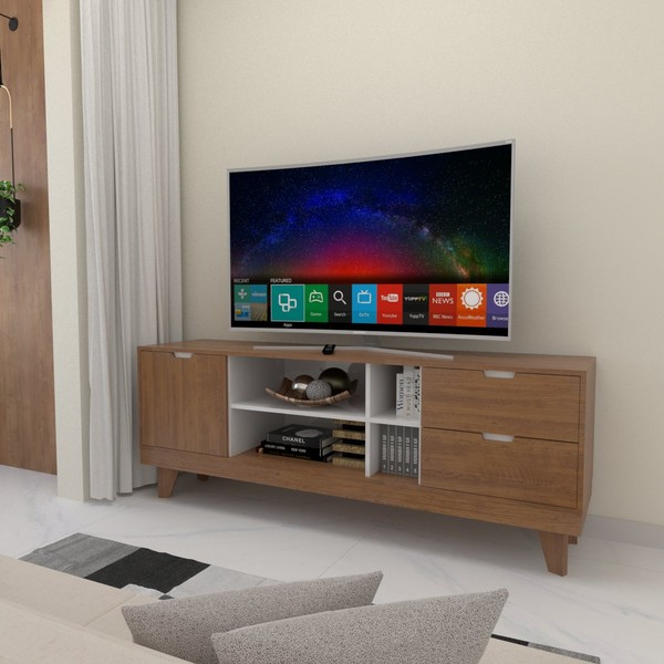 Rack para TV Até 60 Polegadas Oklahoma 1 Porta 2 Gavetas Pinho/Off White - Panorama Móveis