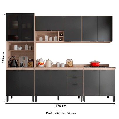 Cozinha Completa Firenze 13 Portas 2 Gavetas Avena Touch/Grafito - Demóbile