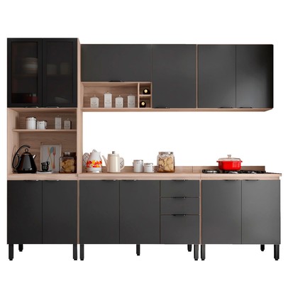 Cozinha Completa Firenze 13 Portas 2 Gavetas Avena Touch/Grafito - Demóbile