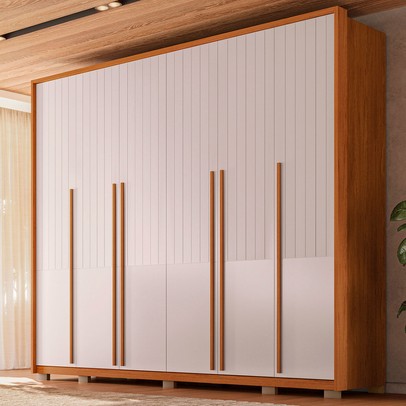 Guarda-Roupa Casal Espartacus 6 Portas 6 Gavetas Freijó/Off White - Caemmun