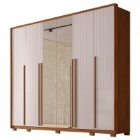 Guarda-Roupa Quintus Lux 6 Portas 6 Gavetas com Vidro Reflecta Freijó/Off White - Caemmun