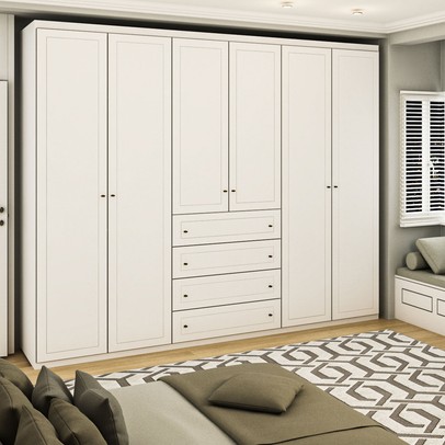 Guarda-Roupa Casal Arizona 6 Portas 4 Gavetas Branco - Panorama Móveis