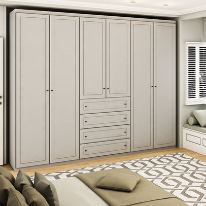 Guarda-Roupa Casal Arizona 6 Portas 4 Gavetas Cinza - Panorama Móveis