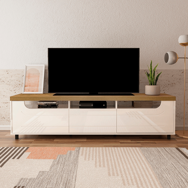 Rack para TV Até 75 Polegadas Urano 2 Portas 1 Gaveta Pinho/Off White - Pnr Móveis