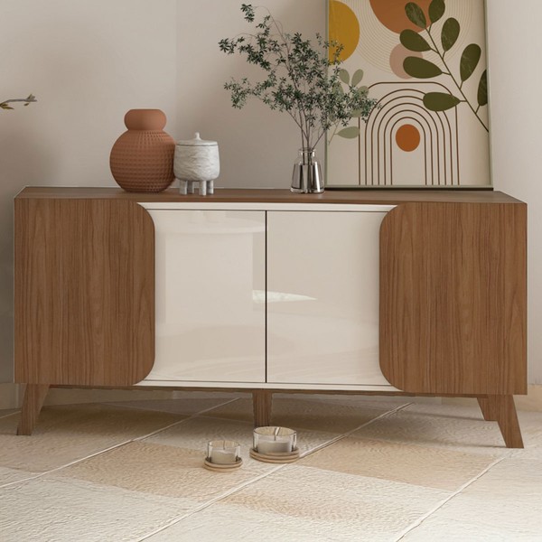 Balcão Buffet Seleto 4 Portas 2 Prateleiras Cedro/Off White - Pnr Móveis