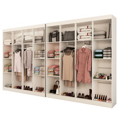Closet Casal em L Ele e Ela 4 Metros 16 Prateleiras 4 Cabideiros Branco Fosco - Panorama Móveis