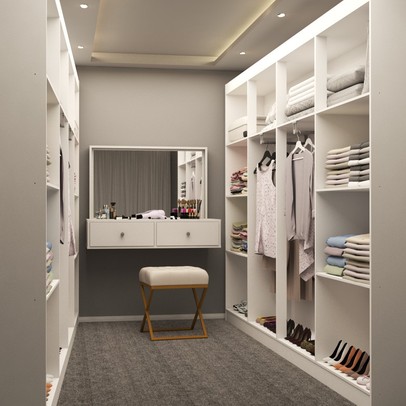 Closet Casal em L Ele e Ela 4 Metros 16 Prateleiras 4 Cabideiros Branco Fosco - Panorama Móveis