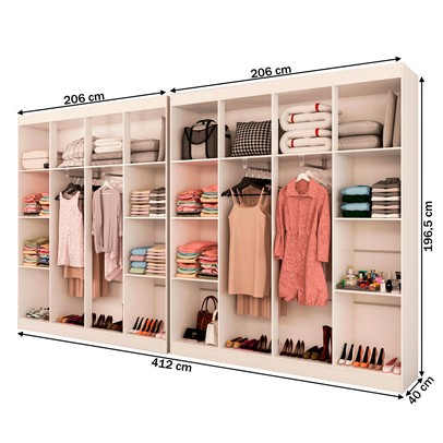 Closet Casal em L Ele e Ela 4 Metros 16 Prateleiras 4 Cabideiros Branco Fosco - Panorama Móveis