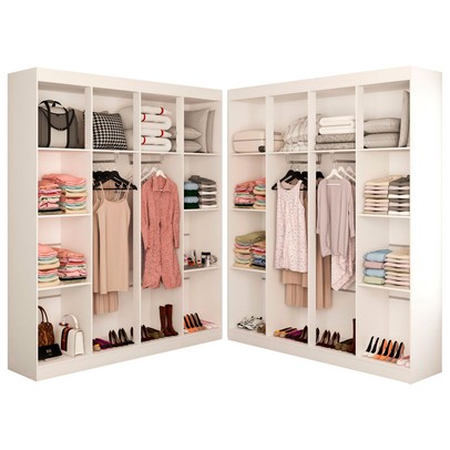 Closet Casal em L Ele e Ela 4 Metros 16 Prateleiras 4 Cabideiros Branco Fosco - Panorama Móveis