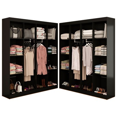 Closet Casal em L Ele e Ela 4 Metros 16 Prateleiras 4 Cabideiros Preto Fosco - Panorama Móveis