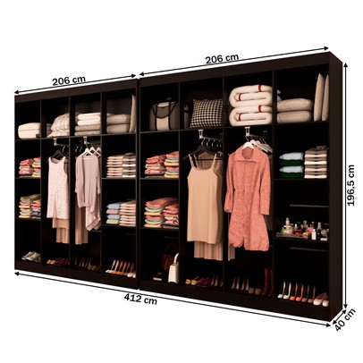Closet Casal em L Ele e Ela 4 Metros 16 Prateleiras 4 Cabideiros Preto Fosco - Panorama Móveis