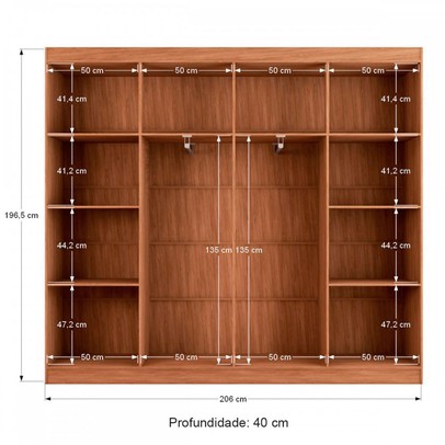 Closet Casal em L Ele e Ela 4 Metros 16 Prateleiras 4 Cabideiros Cinamomo Fosco - Panorama Móveis