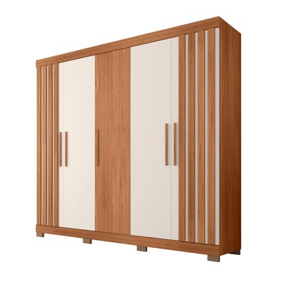 Guarda Roupa Casal Sophia 5 Portas 2 Gavetas Freijo/Off White - Caemmun