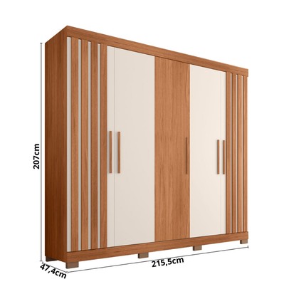 Guarda Roupa Casal Sophia 5 Portas 2 Gavetas Freijo/Off White - Caemmun