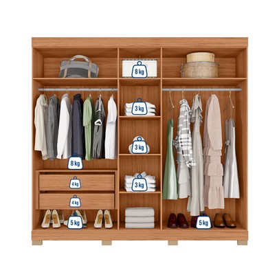 Guarda Roupa Casal Sophia 5 Portas 2 Gavetas Freijo/Off White - Caemmun