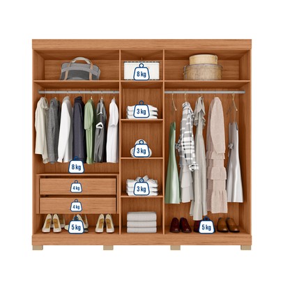 Guarda-Roupa Casal Sophia 5 Portas 2 Gavetas com Espelho Freijó/Off White - Caemmun