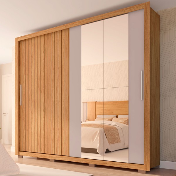 Guarda-Roupa Casal Moviment 2 Portas 4 Gavetas com Espelho Buriti/Fendi - Caemmun