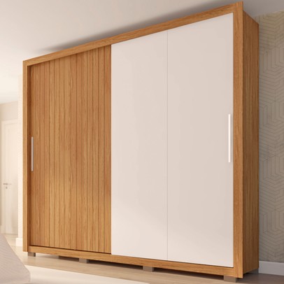 Guarda-Roupa Casal Moviment 2 Portas 4 Gavetas Freijó/Off White - Caemmun