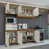 Cozinha Completa com Mesa e 4 Cadeiras Paulista 7 Portas 2 Gavetas Nature/Off White/Linho - Panorama Móveis