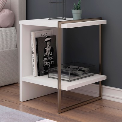 Mesa de Cabeceira Infinity 1 Prateleira Branco - Genialflex