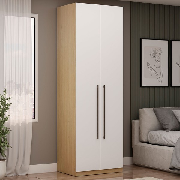 Guarda-Roupa Solteiro Infinity 2 Portas 4 Prateleiras Savana/Branco - Genialflex