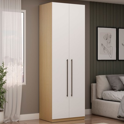Guarda-Roupa Solteiro Infinity 2 Portas 2 Prateleiras Savana/Branco - Genialflex