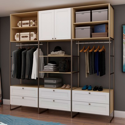 Closet Infinity 2 Portas 6 Gavetas Savana/Branco - Genilflex