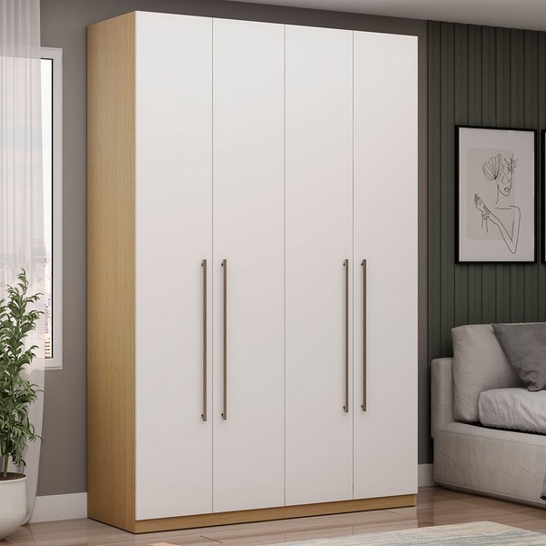 Guarda-Roupa Solteiro Infinity 4 Portas 3 Gavetas Savana/Branco - Genialflex