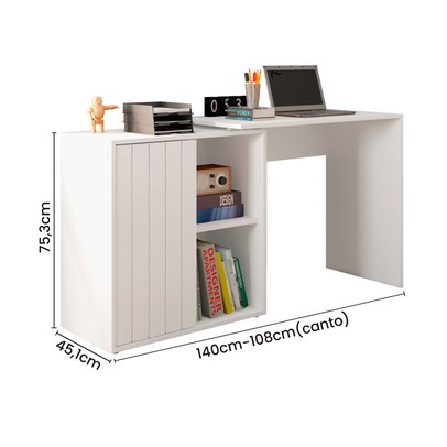 Mesa Escrivaninha Tech 1 Porta 1 Prateleira Branco - Caemmun