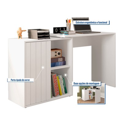 Mesa Escrivaninha Tech 1 Porta 1 Prateleira Branco - Caemmun