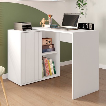 Mesa Escrivaninha Tech 1 Porta 1 Prateleira Branco - Caemmun