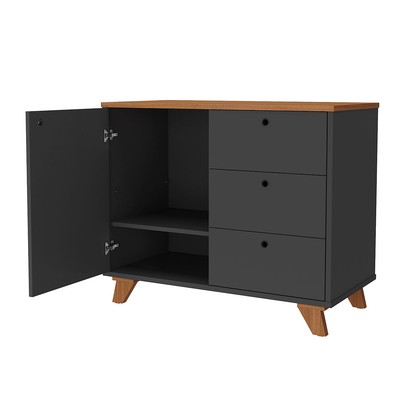 Armário para Escritório 1 Porta 3 Gavetas Freijó/Preto - Artany Móveis