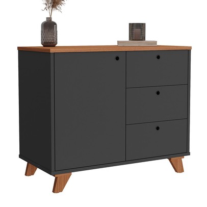 Armário para Escritório 1 Porta 3 Gavetas Freijó/Preto - Artany Móveis