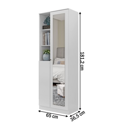 Sapateira Lince 2 Portas 7 Prateleiras com Espelho Branco - Mx Móveis