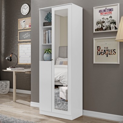 Sapateira Lince 2 Portas 7 Prateleiras com Espelho Branco - Mx Móveis