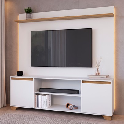 Rack com Painel para TV Até 40 Polegadas Benevello 2 Portas Siena/Branco - Quiditá Móveis