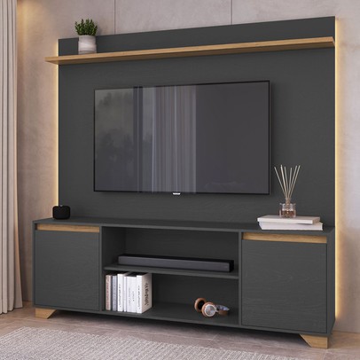 Rack com Painel para TV Até 40 Polegadas Benevello 2 Portas Siena/Grafite - Quiditá Móveis