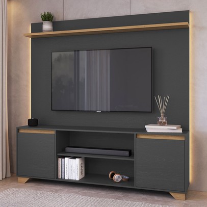 Rack com Painel para TV Até 50 Polegadas Benevello 2 Portas Siena/Grafite - Quiditá Móveis