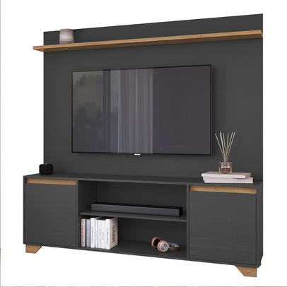 Rack com Painel para TV Até 50 Polegadas Benevello 2 Portas Siena/Grafite - Quiditá Móveis