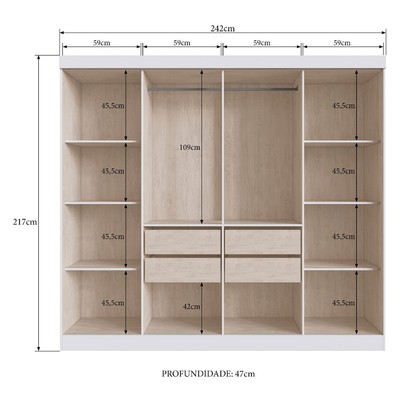 Guarda-Roupa Casal Califórnia 8 Portas 4 Gavetas 100% Mdf Castanho/Nude - Doripel